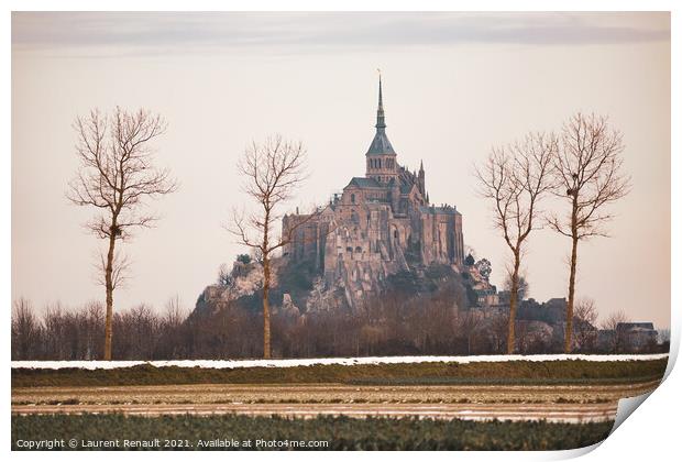 Le Mont Saint-Michel in winter Print by Laurent Renault