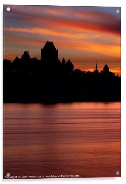 The Chateau Frontenac silhouetted against the sunset Acrylic by Colin Woods