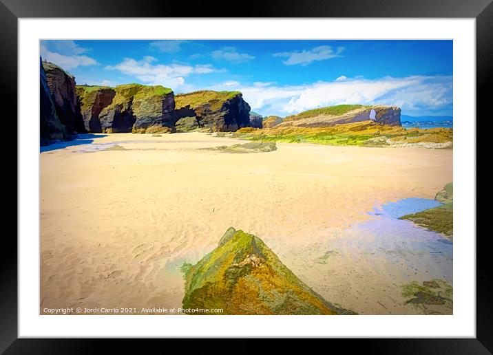 Aerial view of the beach of the cathedrals, Galicia Framed Mounted Print by Jordi Carrio
