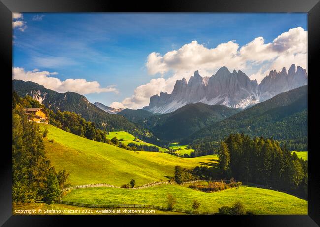 Funes Valley View and Odle Mountains. Dolomites Framed Print by Stefano Orazzini
