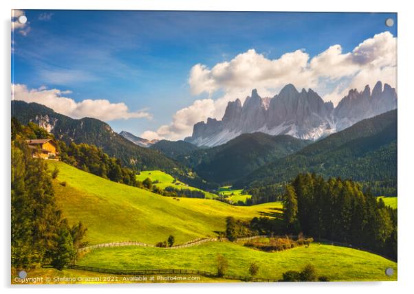 Funes Valley View and Odle Mountains. Dolomites Acrylic by Stefano Orazzini