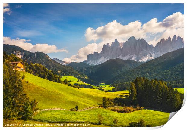 Funes Valley View and Odle Mountains. Dolomites Print by Stefano Orazzini