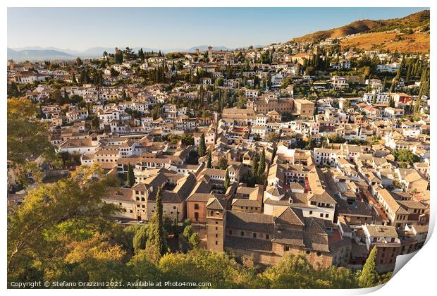 Granada, view of Albaicin district. Andalusia,  Print by Stefano Orazzini