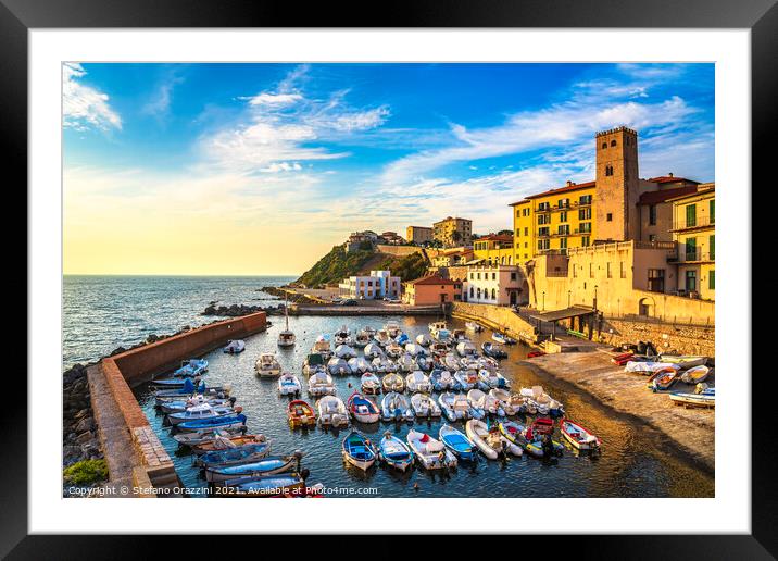 Piombino, little marina at sunset Framed Mounted Print by Stefano Orazzini