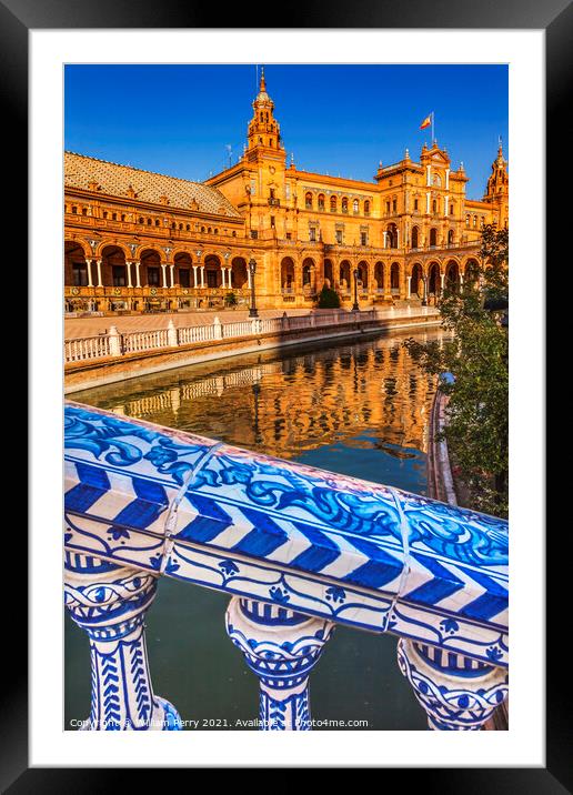 Blue Bridge Plaza de Espana Square Reflection Seville Spain Framed Mounted Print by William Perry