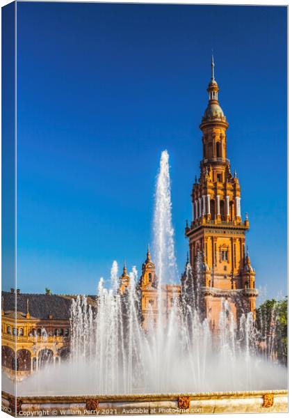 Tower Fountain Plaza de Espana Square Seville Spain Canvas Print by William Perry