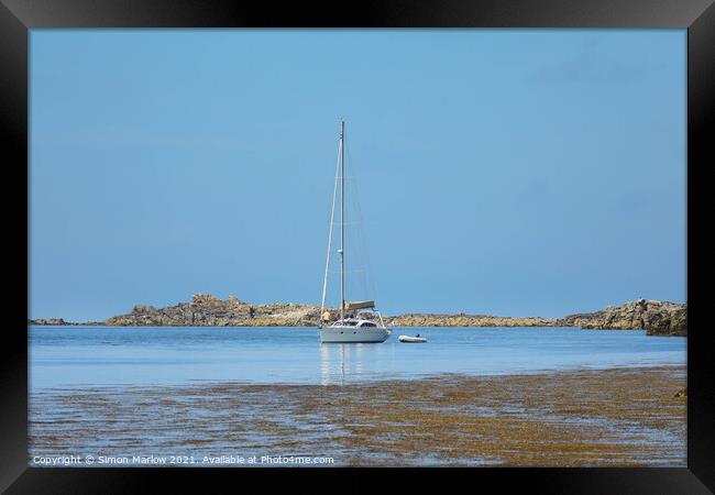 Yacht moored at St Martins, Isles of Scilly Framed Print by Simon Marlow