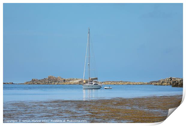 Yacht moored at St Martins, Isles of Scilly Print by Simon Marlow