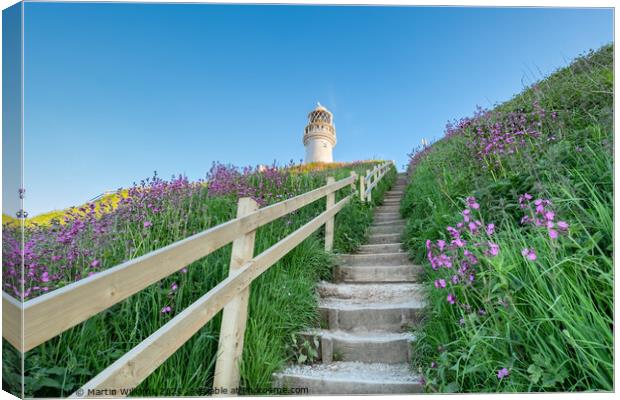 Steps up to Flamborough Lighthouse Canvas Print by Martin Williams