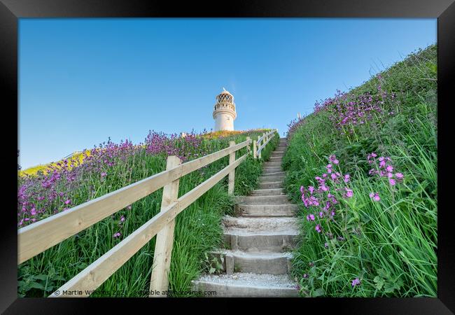 Steps up to Flamborough Lighthouse Framed Print by Martin Williams