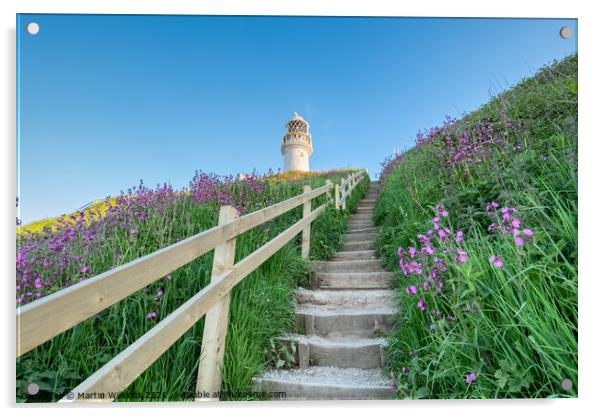 Steps up to Flamborough Lighthouse Acrylic by Martin Williams