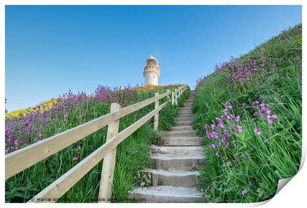 Steps up to Flamborough Lighthouse Print by Martin Williams