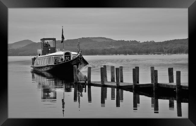 Coniston water jetty and steamboat Framed Print by stuart bingham