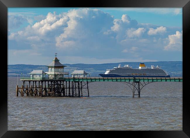 Clevedon Pier cruise ship Framed Print by Rory Hailes