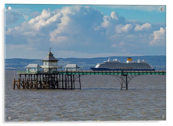 Clevedon Pier cruise ship Acrylic by Rory Hailes