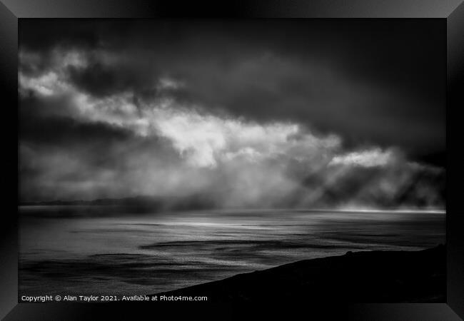 Rain over the Isle of Rona, Scotland Framed Print by Alan Taylor