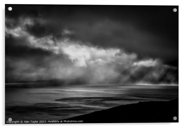 Rain over the Isle of Rona, Scotland Acrylic by Alan Taylor