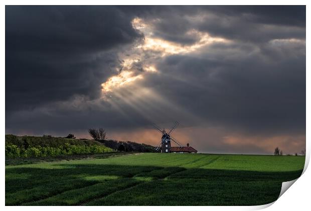 Sun rays over Weybourne mill  Print by Gary Pearson