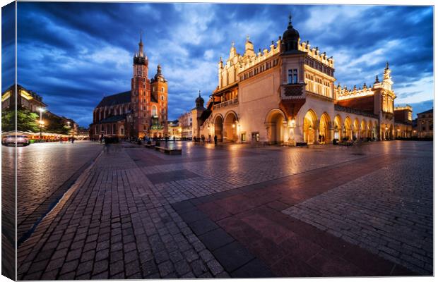 Old Town Main Square in Krakow at Twilight Canvas Print by Artur Bogacki