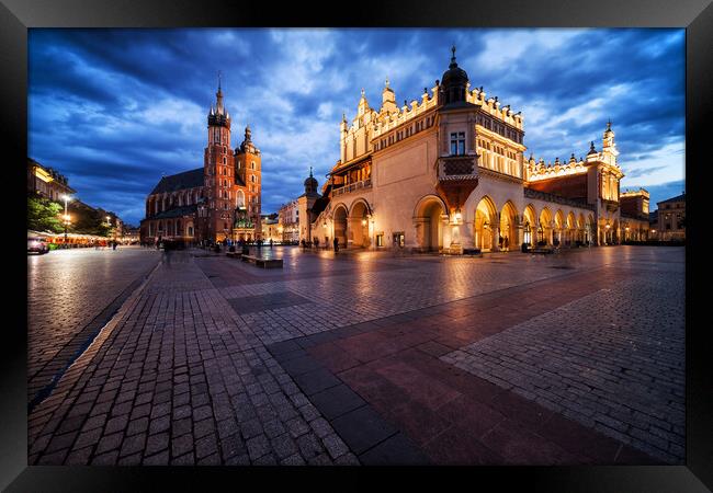 Old Town Main Square in Krakow at Twilight Framed Print by Artur Bogacki