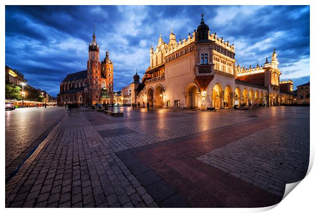 Old Town Main Square in Krakow at Twilight Print by Artur Bogacki