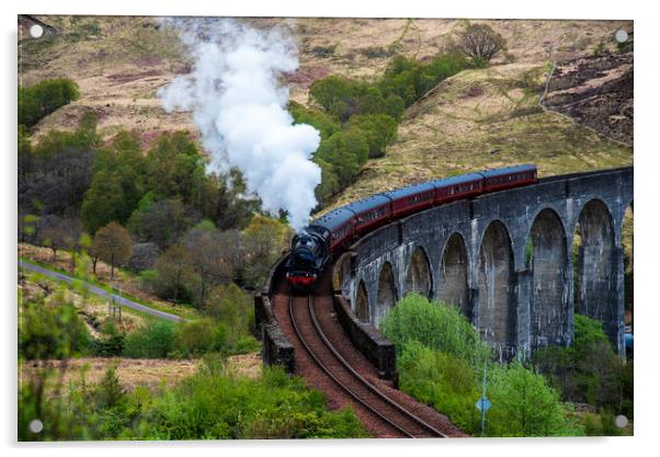 Jacobite steam train at glenfinnan viaduct Acrylic by stuart bingham
