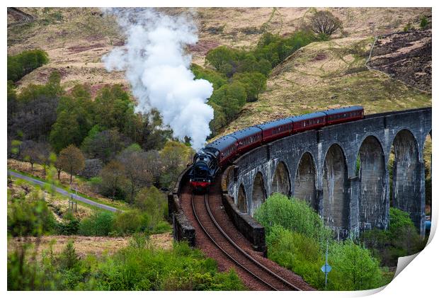 Jacobite steam train at glenfinnan viaduct Print by stuart bingham