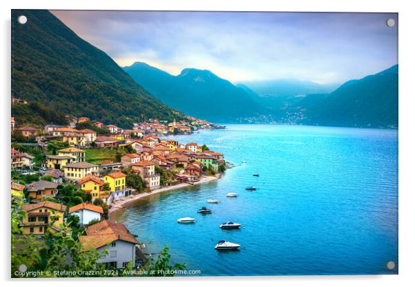 Lezzeno village, Lake Como Acrylic by Stefano Orazzini