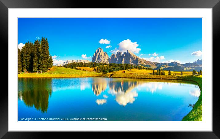 Panoramic Lake View in Alpe di Siusi. Dolomites Framed Mounted Print by Stefano Orazzini