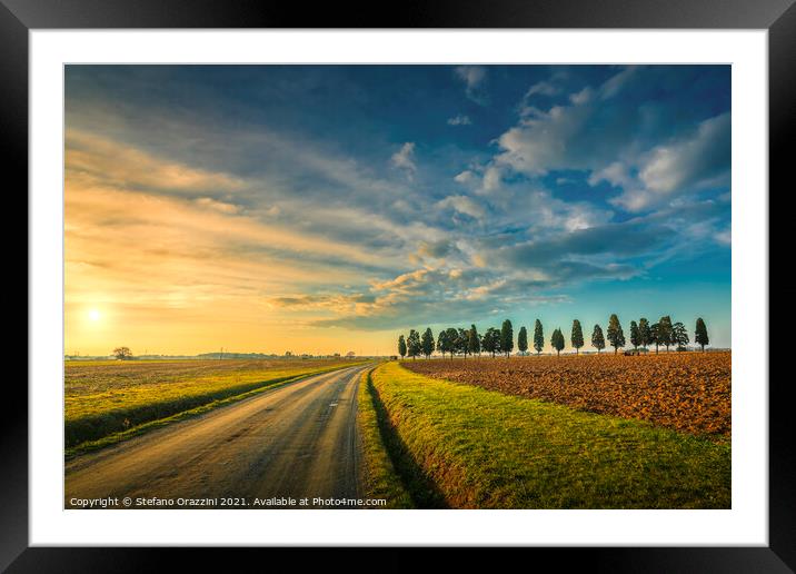 Rural Road and Cypresses. Tuscany Framed Mounted Print by Stefano Orazzini