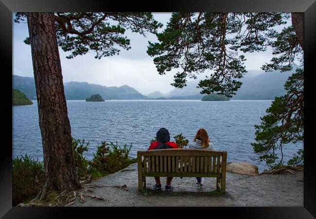 Seat with a view at derwent water Framed Print by stuart bingham