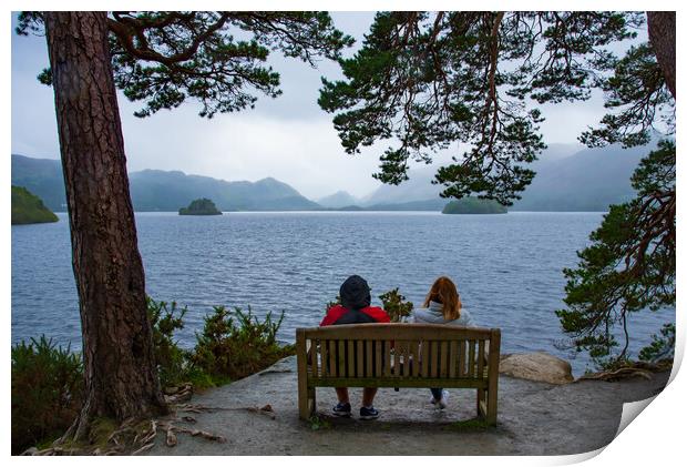 Seat with a view at derwent water Print by stuart bingham