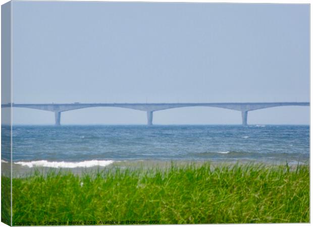 Confederation Bridge on a misty day Canvas Print by Stephanie Moore