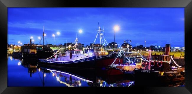 St Mary's Island barges at night Framed Print by stuart bingham