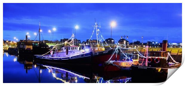 St Mary's Island barges at night Print by stuart bingham