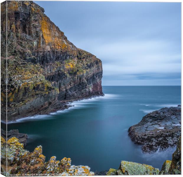 The dramatic cliffs at Whaligoe Haven  Canvas Print by George Robertson