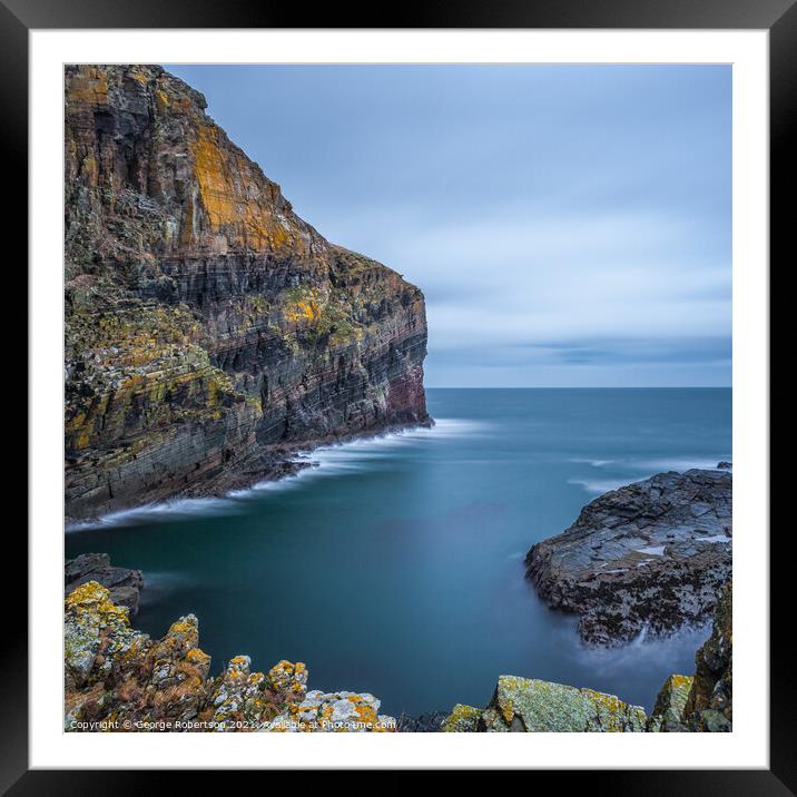 The dramatic cliffs at Whaligoe Haven  Framed Mounted Print by George Robertson