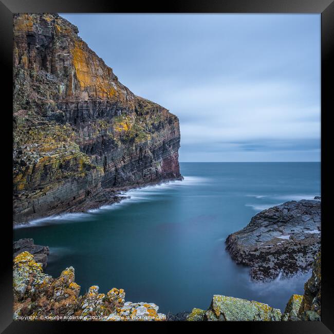 The dramatic cliffs at Whaligoe Haven  Framed Print by George Robertson