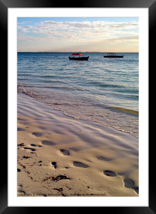 Beach with  a Small Fishing Boat at Michamvi Beach, Zanzibar Framed Mounted Print by Dietmar Rauscher