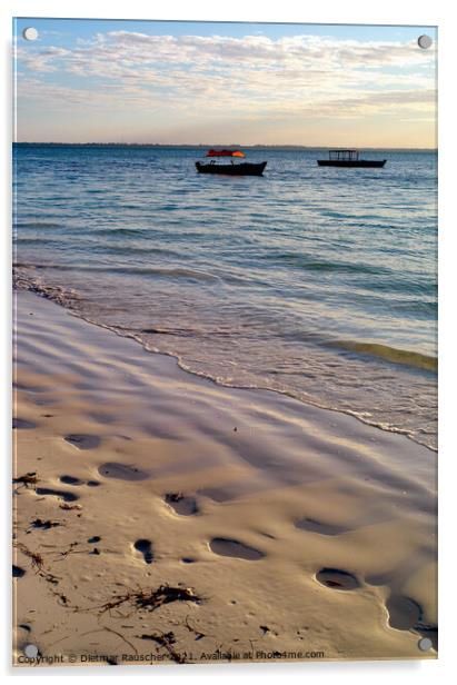 Beach with  a Small Fishing Boat at Michamvi Beach, Zanzibar Acrylic by Dietmar Rauscher