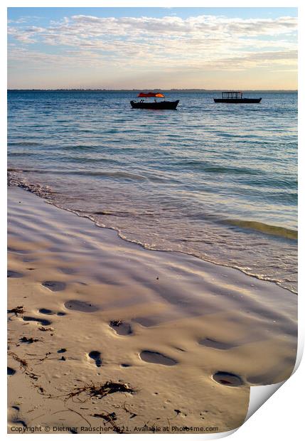 Beach with  a Small Fishing Boat at Michamvi Beach, Zanzibar Print by Dietmar Rauscher