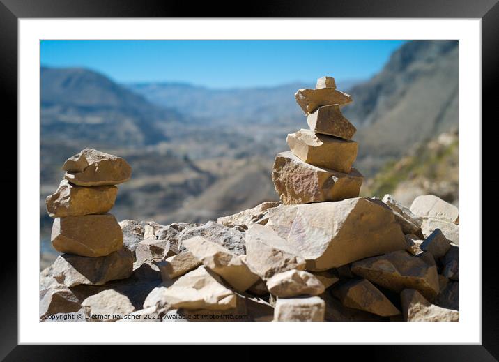 Piled up Stones in Colca Valley, Peru Framed Mounted Print by Dietmar Rauscher