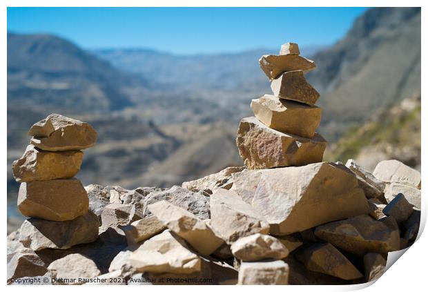 Piled up Stones in Colca Valley, Peru Print by Dietmar Rauscher