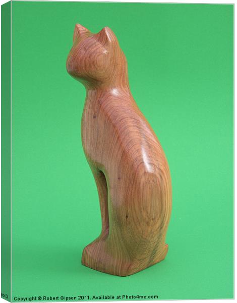 Carved wooden Cat on green Canvas Print by Robert Gipson