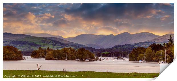 Lake Windermere from Bowness Print by Cliff Kinch
