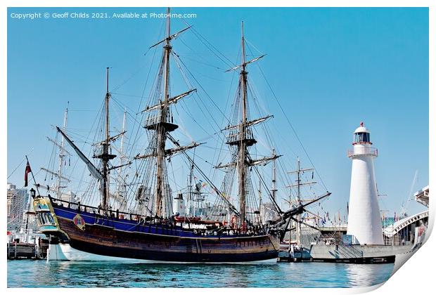 Tall Ship Endeavour, Navy Centenary. Print by Geoff Childs