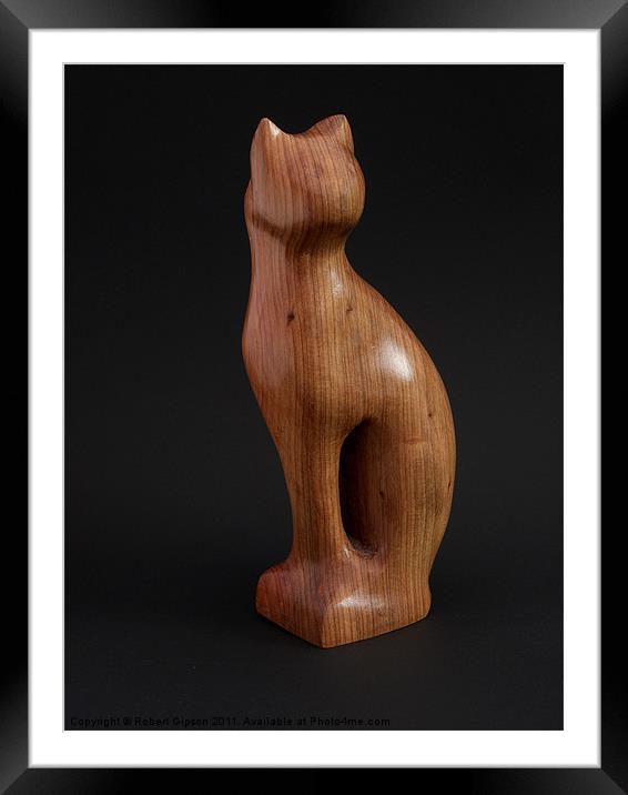 Carved wooden Cat on Black Framed Mounted Print by Robert Gipson