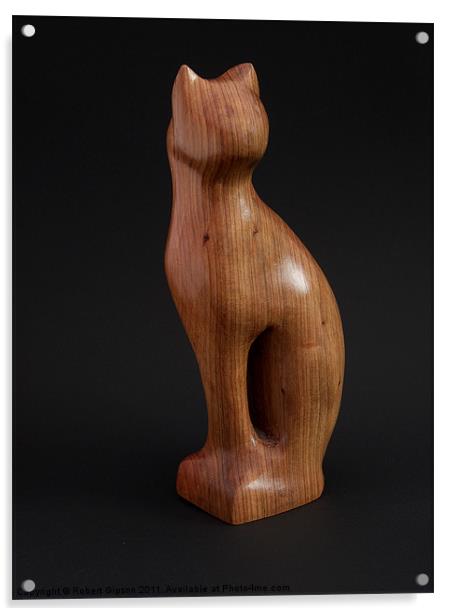 Carved wooden Cat on Black Acrylic by Robert Gipson