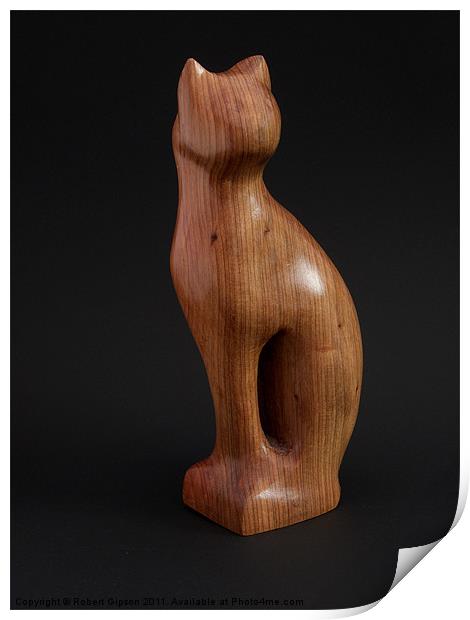 Carved wooden Cat on Black Print by Robert Gipson