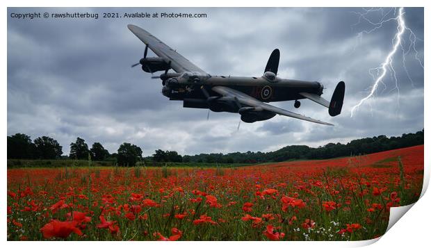 Lancaster Bomber Flying Over A Poppy Field With Li Print by rawshutterbug 